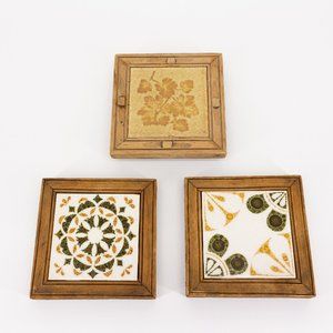Vintage Ceramic Tile Wood Framed Trivet Hot Plates